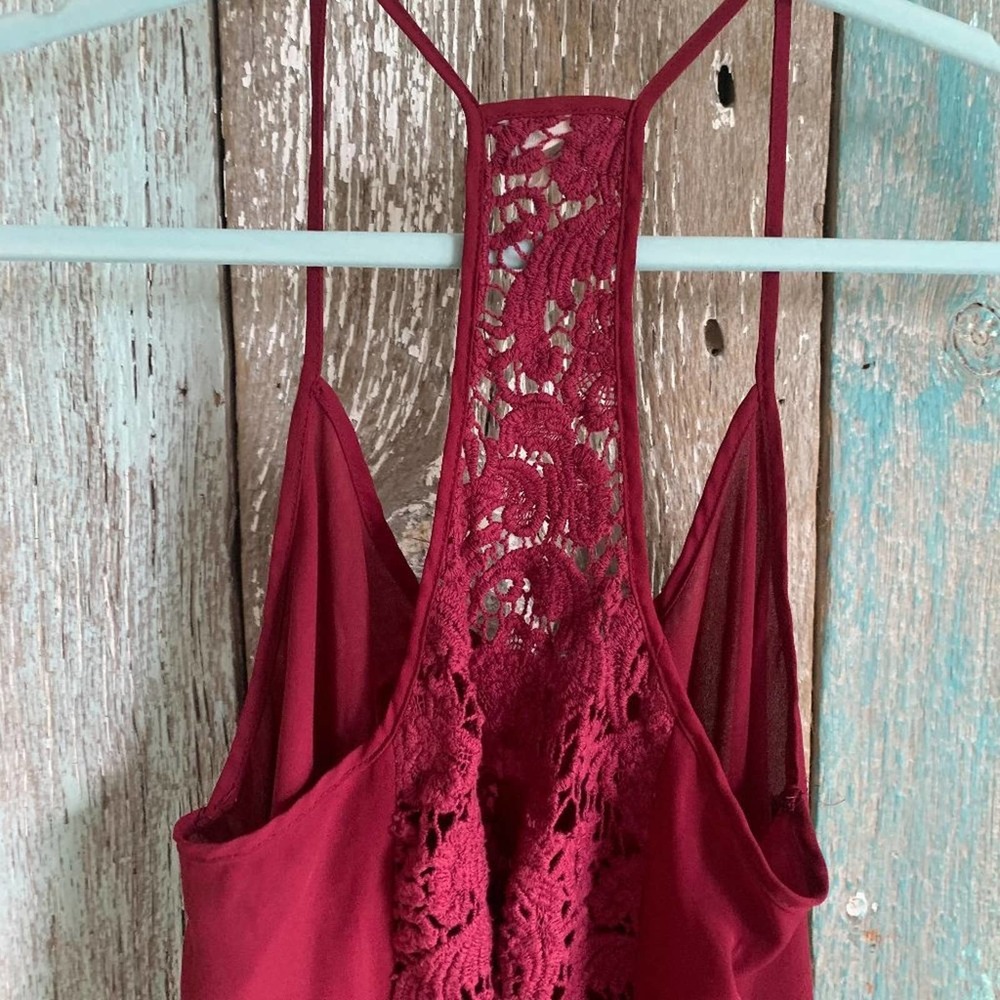 LA Hearts Maroon Lace Back Sheer Tank Top Medium - Picture 6 of 7